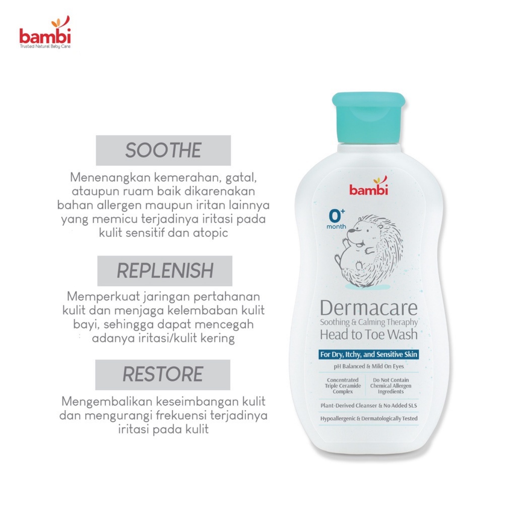 Bambi Dermacare Soothing &amp; Calming Theraphy Head To Toe Wash Sabun Shampoo Anak Bayi 200ml