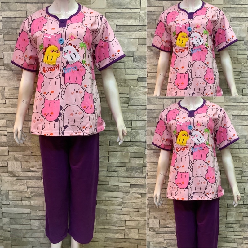 CP DAILILAN STANDAR| BAJU TIDUR | COD | PIYAMA-Dino Motif Ungu