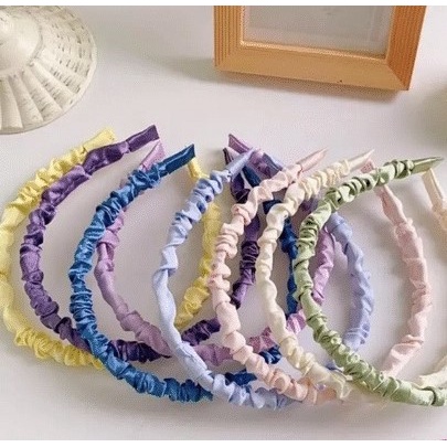 Bando Korea Aksesoris Rambut / Bando Kerut Korea / Bandana Scrunchie Satin / Bando Warna-warni