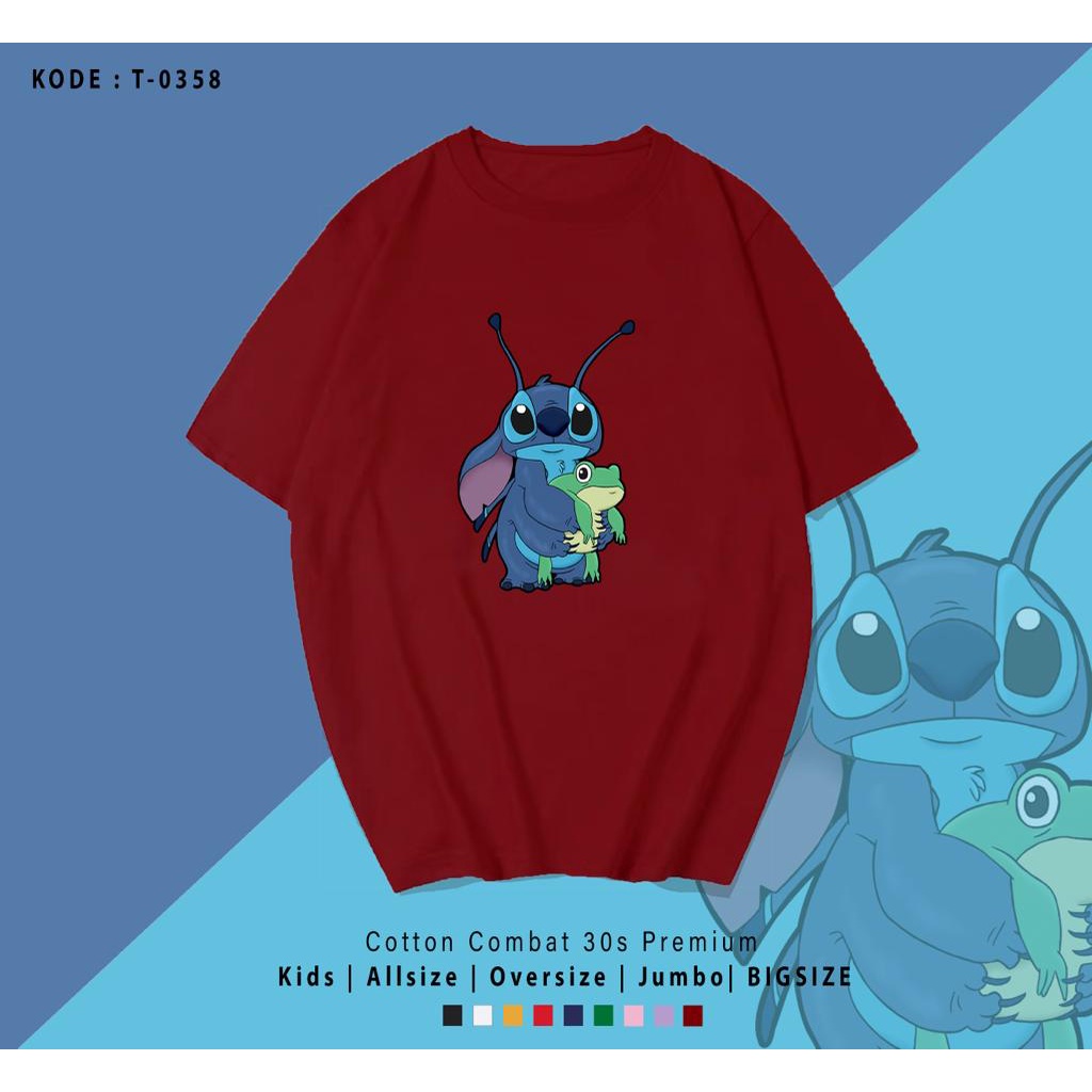 KAOS MOTIF LUCU STICH FROG/ KAOS STICH KODOK / KAOS SIMPLE / KAOS WANITA PRIA / KAOS UK M-XL / KAOS SANTAI / KAOS OVER SIZE