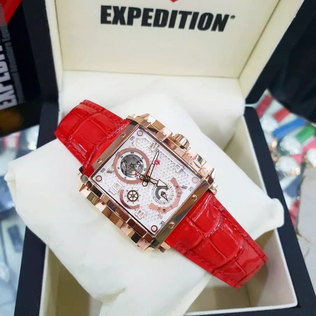 EXPEDITION ORIGINAL E6757 JAMTANGAN WANITA TALI KULIT MERAH