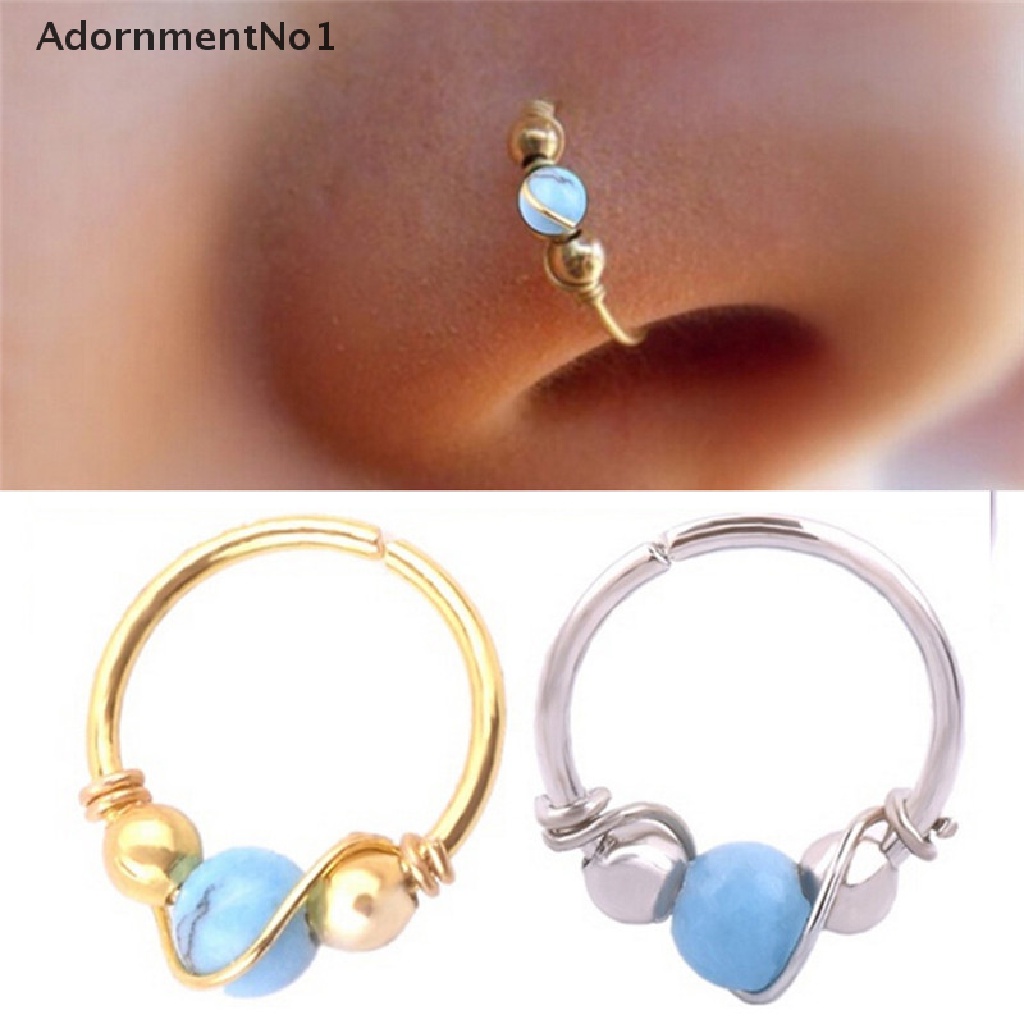 (AdornmentNo1) Anting Tindik Hidung Bahan Stainless Steel Hias Turquoise Untuk Wanita