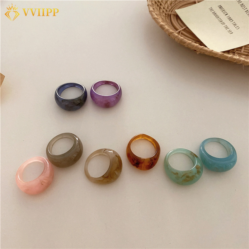 Korean Fashion Retro Color Resin Ring Creative Simple Rings Jewelry Accessories