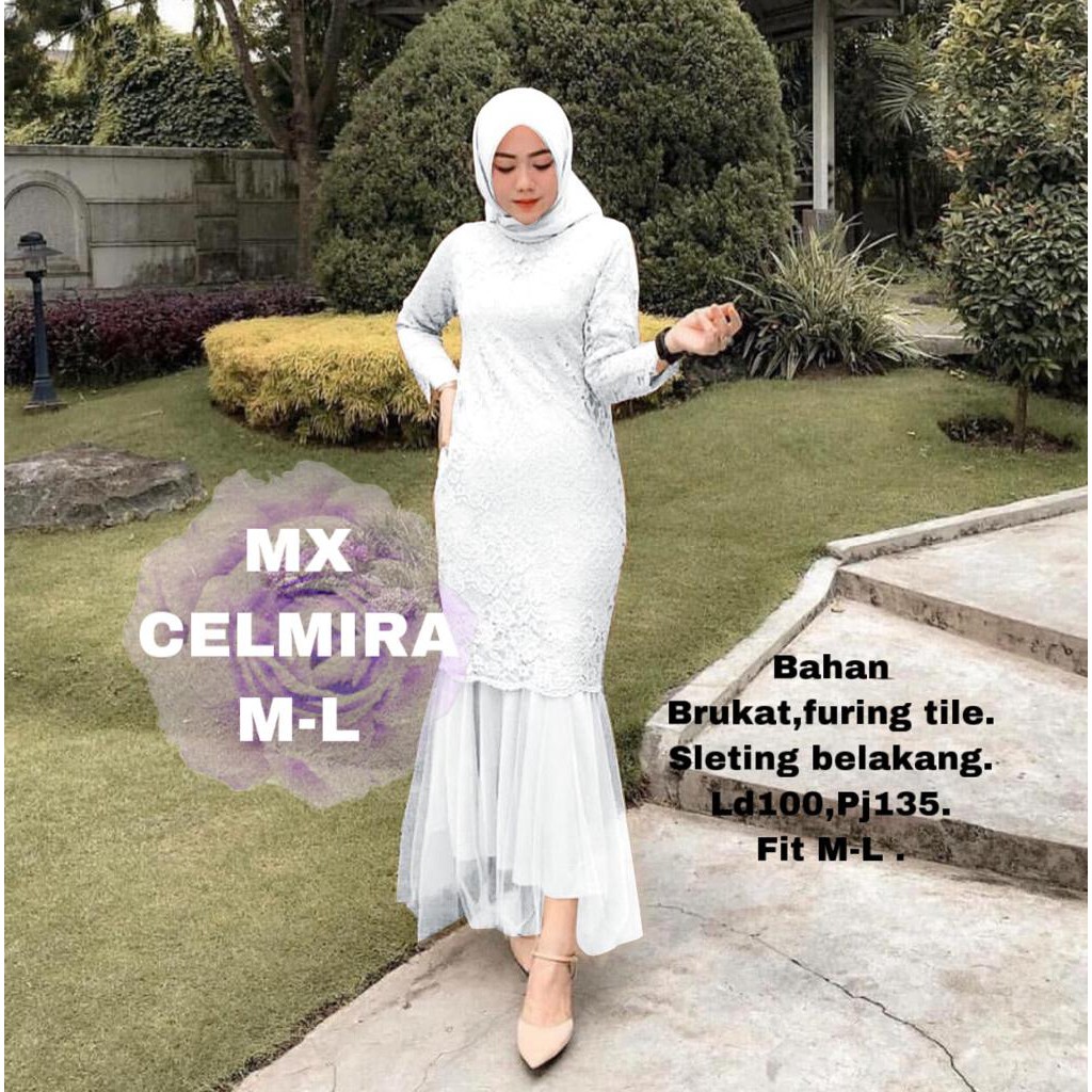 indobest mx CELMIRA BRUKAT MAXY TILE / GAUN PESTA WANITA LENGAN PANJANG FORMAL