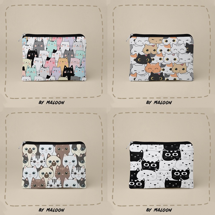 Dompet Pouch Wanita Kanvas Serbaguna Motif Lucu 01