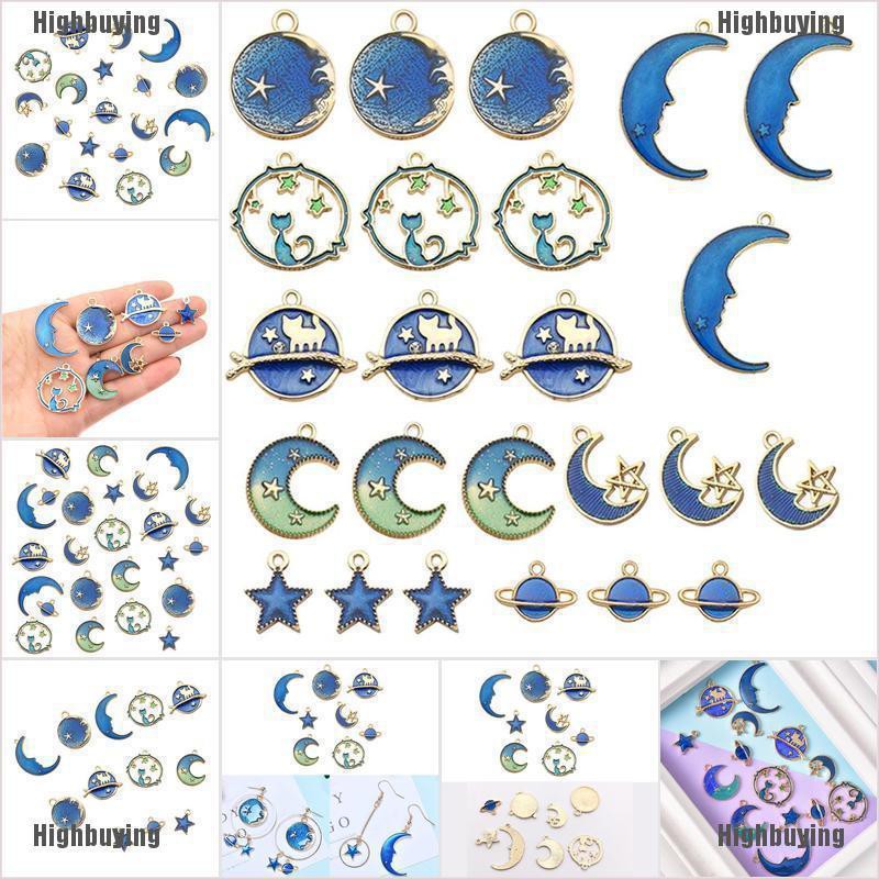 Hbid Glory 24Pcs / Set Liontin Enamel Kucing Bulan Bintang Planet Bumi Untuk Membuat Perhiasan DIY