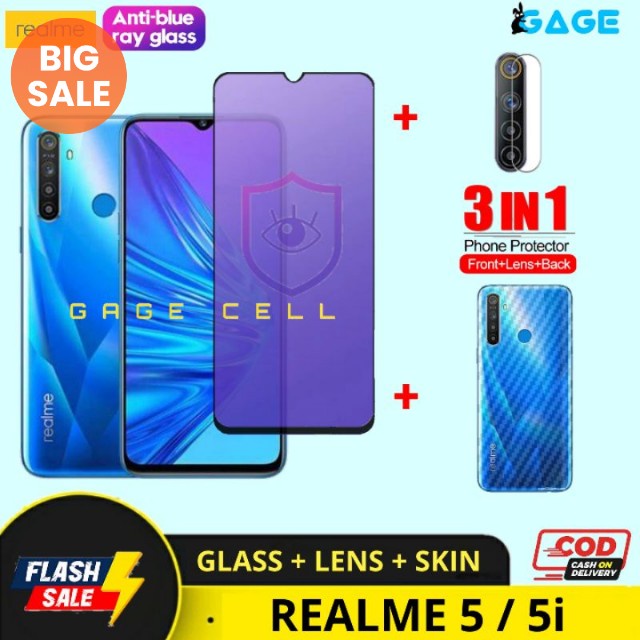 HEMAT 3IN1 Tempered Glass Anti Blue Light Full Realme 5 5i Tg Antigores Radiasi Realmi 5 5i Premium