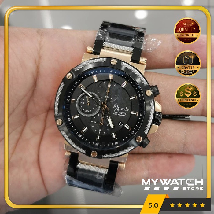 Jam Tangan Pria Alexandre Christie AC 6561 AC6561 Alexander Original Black Rosegold