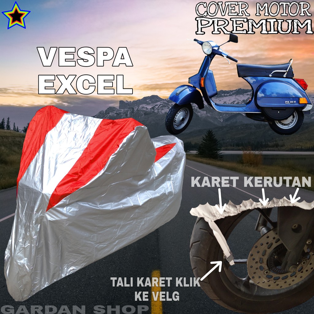 Sarung Motor VESPA EXCEL Silver MERAH Body Cover Penutup Motor Vespa Excel PREMIUM