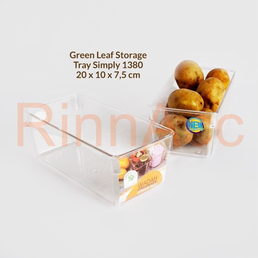 Green Leaf Storage Tray Simply 1380 / Wadah Serbaguna Acrilic Transparant / Organizer Rak Kulkas