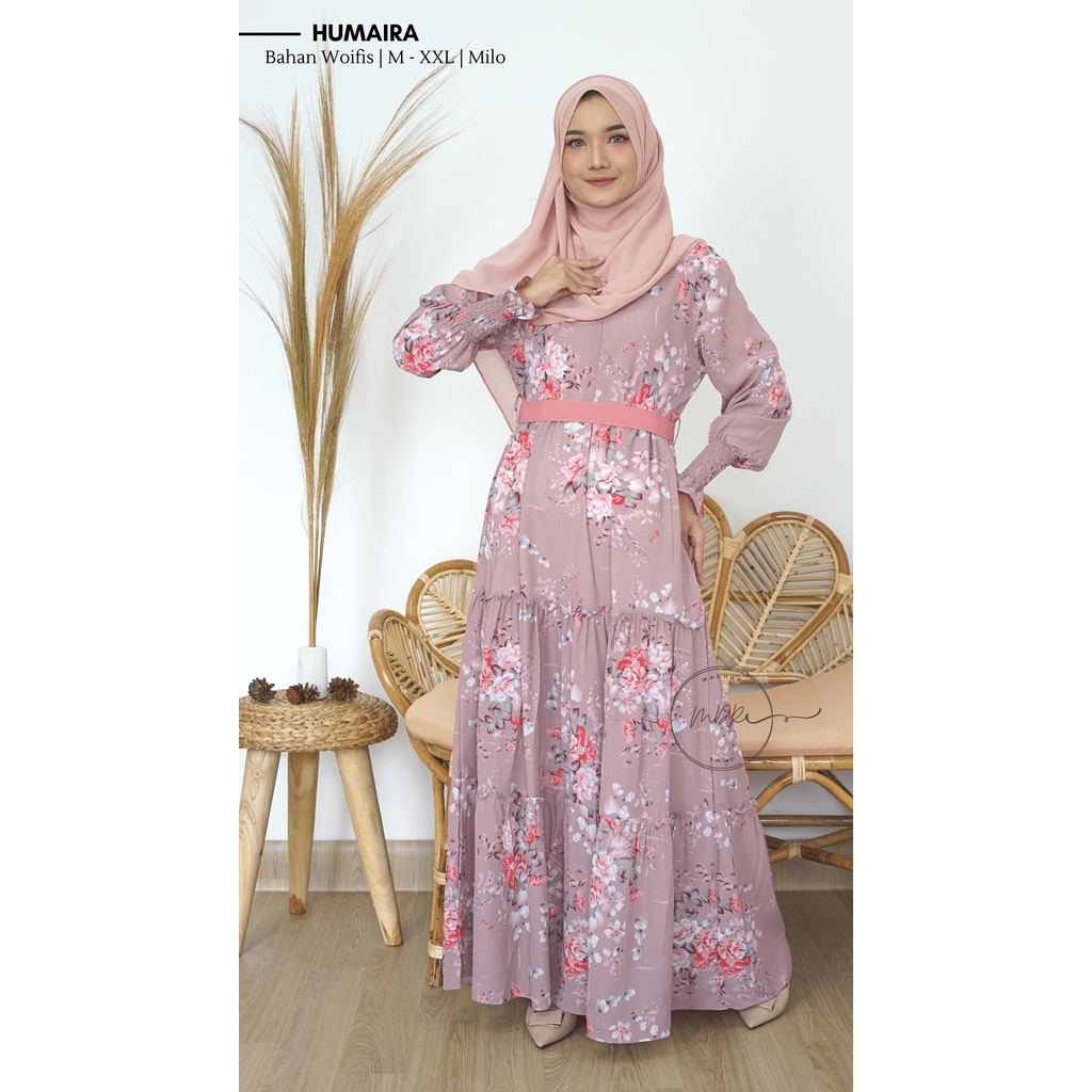 GAMIS WANITA BUSUI JUMBO Humaira Maxy Dress Motif Bunga-Bunga Kekinian / Gamis Wanita Remaja Bahan Wolfis Premium Terbaru Size M L XL XXL / Fashion Muslim Aneka Warna 2022