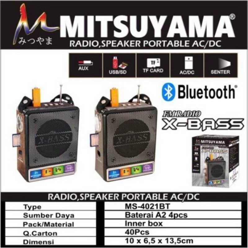 COD RADIO SPEAKER BLUETOOTH PROTABLE X-BASS AC/DC MITSUYAMA MS-4021BT X-BASS