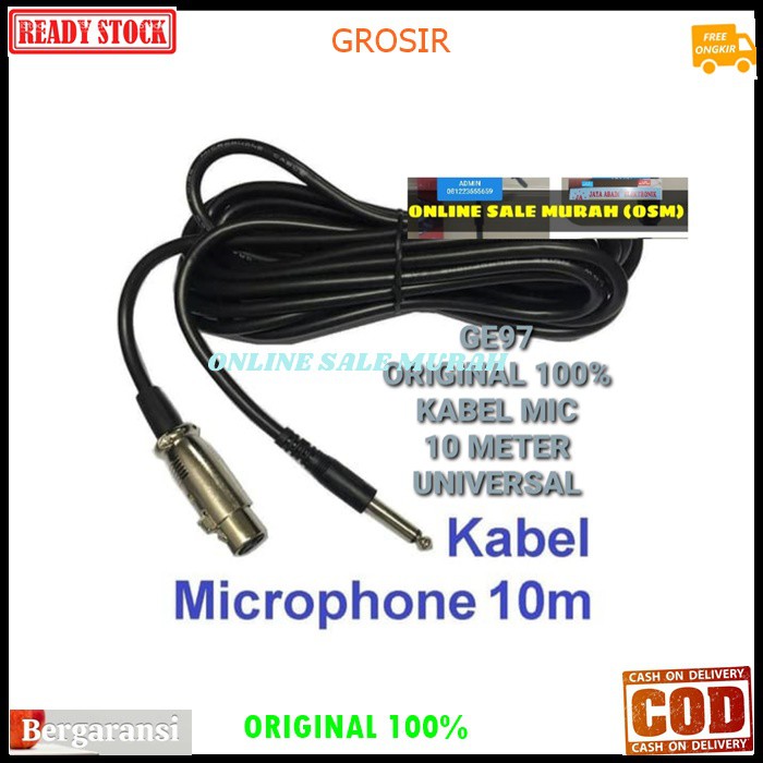 G97 Kabel mic ORIGINAL 100% microphone cable asli mikrophone mik dynamic 10 meter universal pro profesional vocal vokal  BISA SEGALA JENIS MIC KABEL  Spesifikasi Panjang +/- 10 meter Jack koneksi T/S male to XLR female Unbalanced Warna Hitam G97