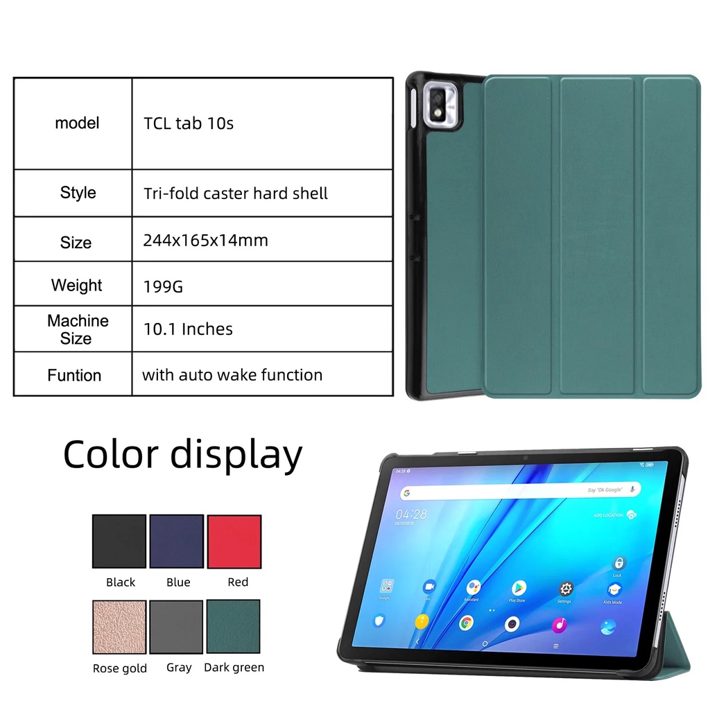 [Tidur/Bangun] Untuk TCL Tab 10s 10.1-inci 2021110 s 9080G 9080X Tablet Perlindungan Case Fashion Tri-Fold Warna Solid Flip Leather Cover Fold Stand