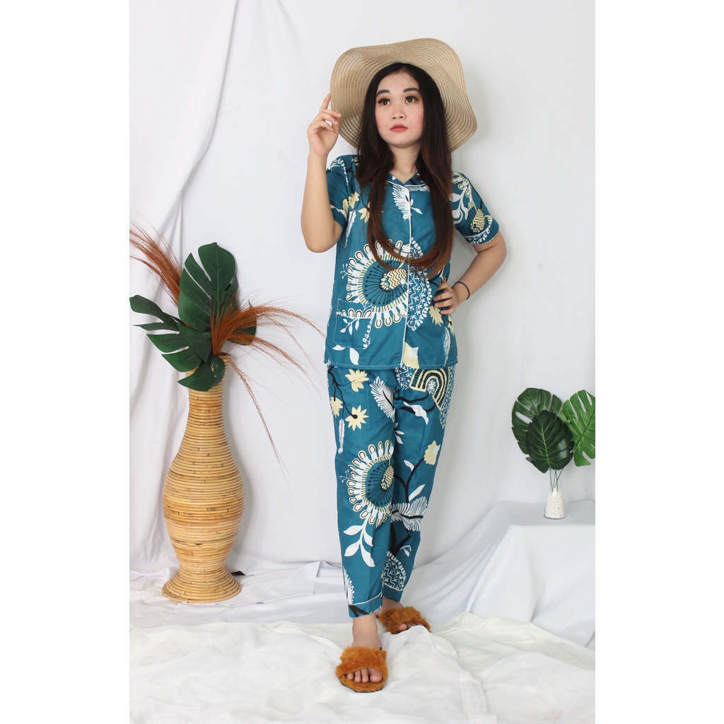 OKHISHOP - CP1 Piyama Pajamas CP Baju Tidur Piyama Wanita Dewasa Setelan CP Motif Trendy Karakter Kotak Guilen-CP Feather