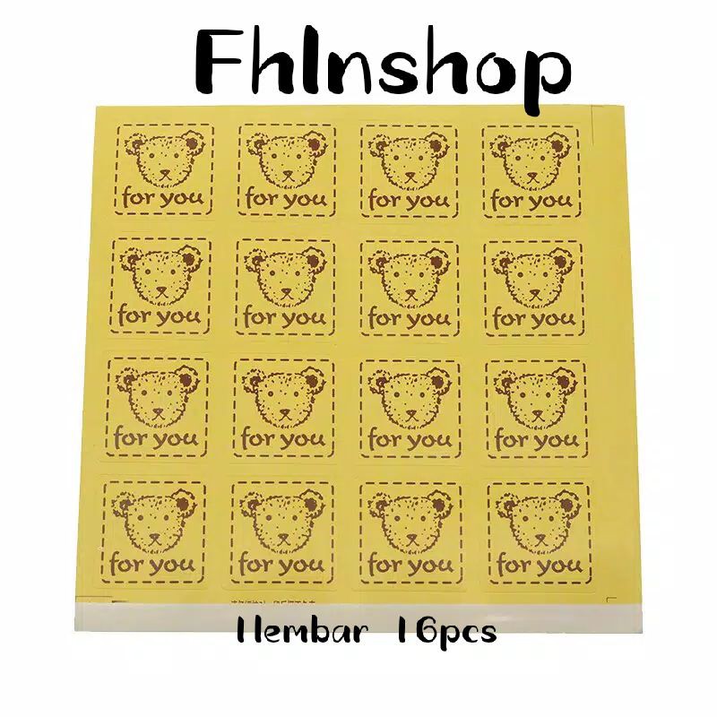 

1lembar 16pcs stiker diy ins bear for you/sticker cookies bag/souvenir hampers lucu