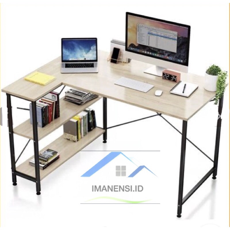 meja kerja dengan rak buku