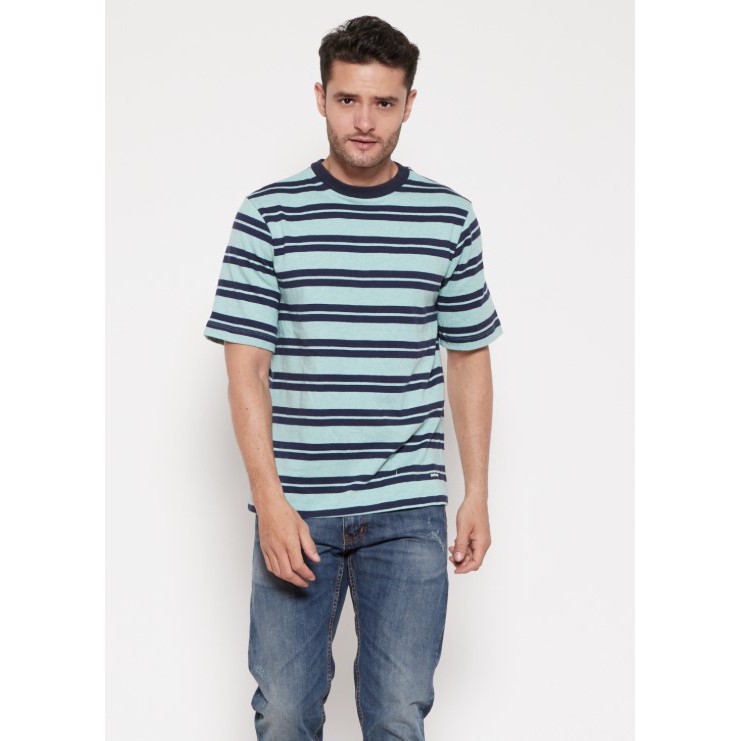 SOLDOUT The-Fahrenheit Mens Refined Essential Crew Neck Striped Tee -Toourqouise