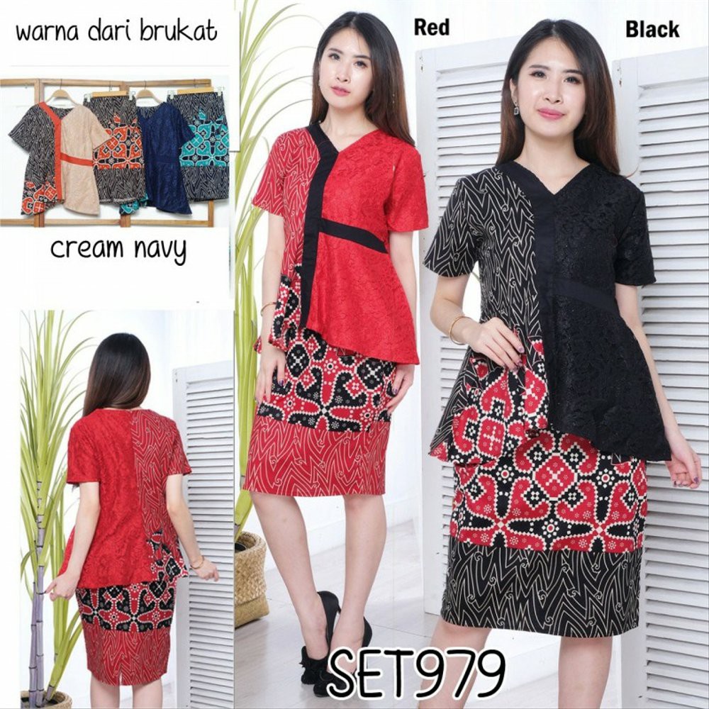 BAJU SETELAN BATIK BRUKAT WANITA KERJA KANTOR SET979
