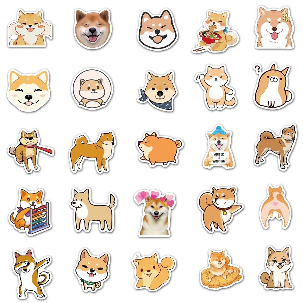 ELEGANT Lovely Japanese Shiba Inu Dog Sticker 50pcs/pack Animal Stickers Puppy Sticker DIY Scrapbook Cute Helmet Guitar Sticker Mobile Phone Decor Skateboard Graffiti Sticker