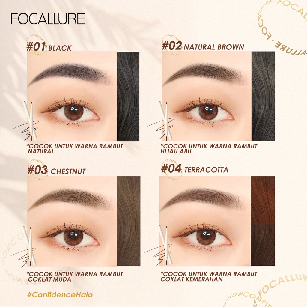 FOCALLURE Natural Sliding Eyebrow Pencil Long Lasting Waterproof Eyebrow Pencil FA202 #ConfidenceHalo 4 Options