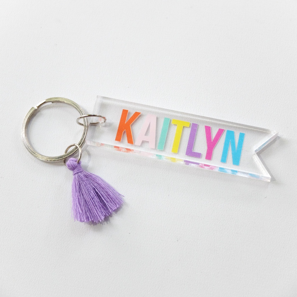 Keychain Gantungan Kunci CUSTOM Nama include Tassel warna warni lucu anak gantungan tas