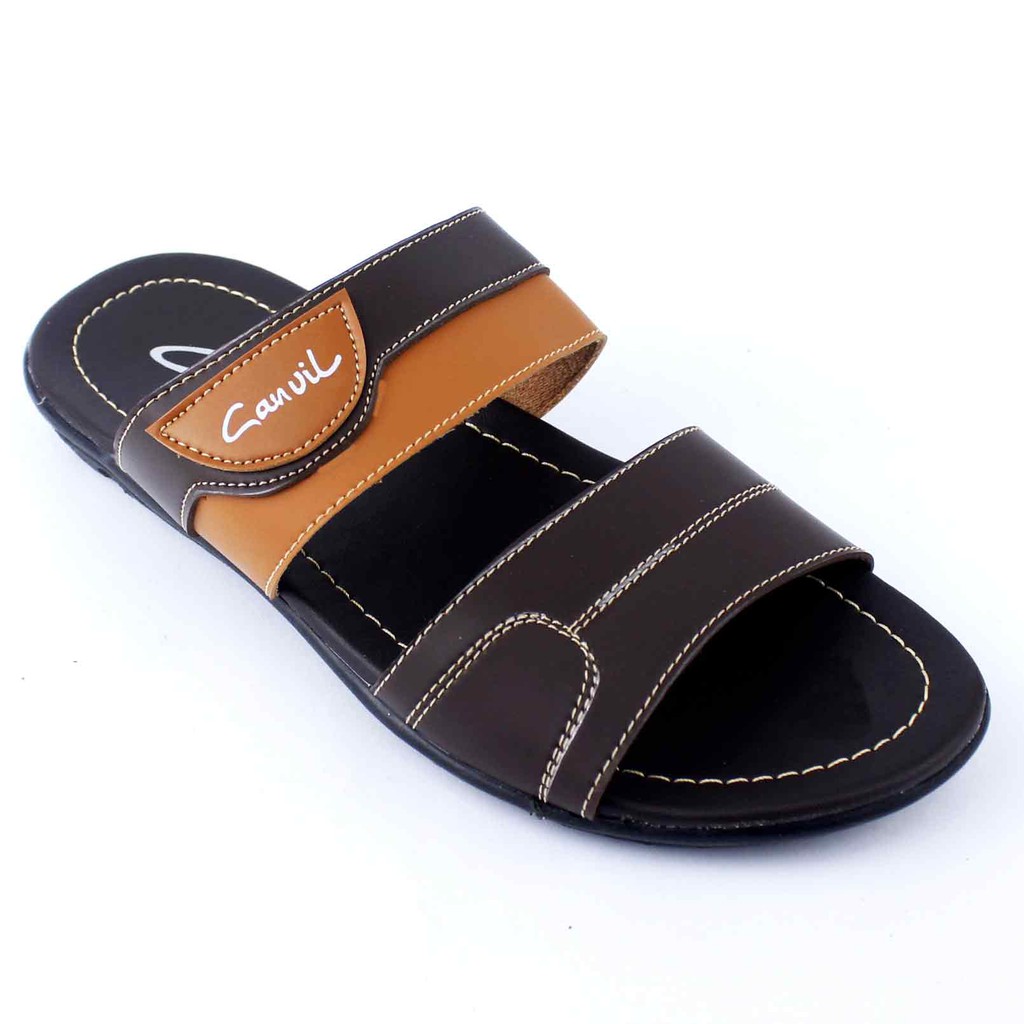 Sandal Selop Pria Distro Casual Murah Original GRATIS Sendal Jepit Pria Keren CVL 11 - CVL 01 TAN