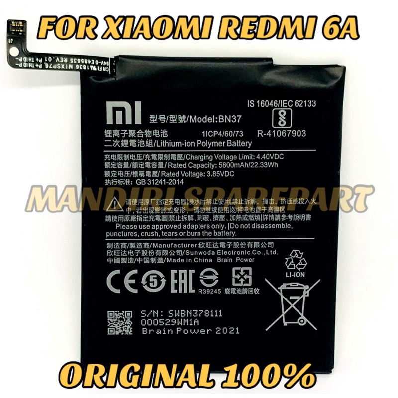 Batre Baterai Xiaomi Redmi 6A BN37 Baterai Bn37 Redmi 6A