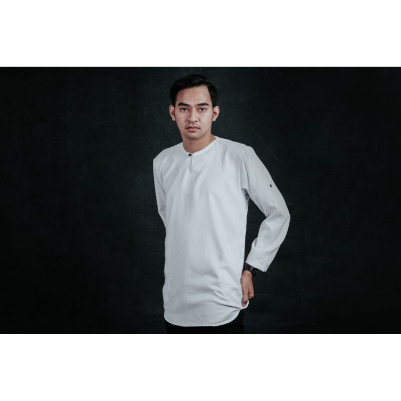 Fashion Baju Atasan Koko Kurta Muslim Pria Dewasa Basic Putih / Hitam / Abu / Grey / Black / White