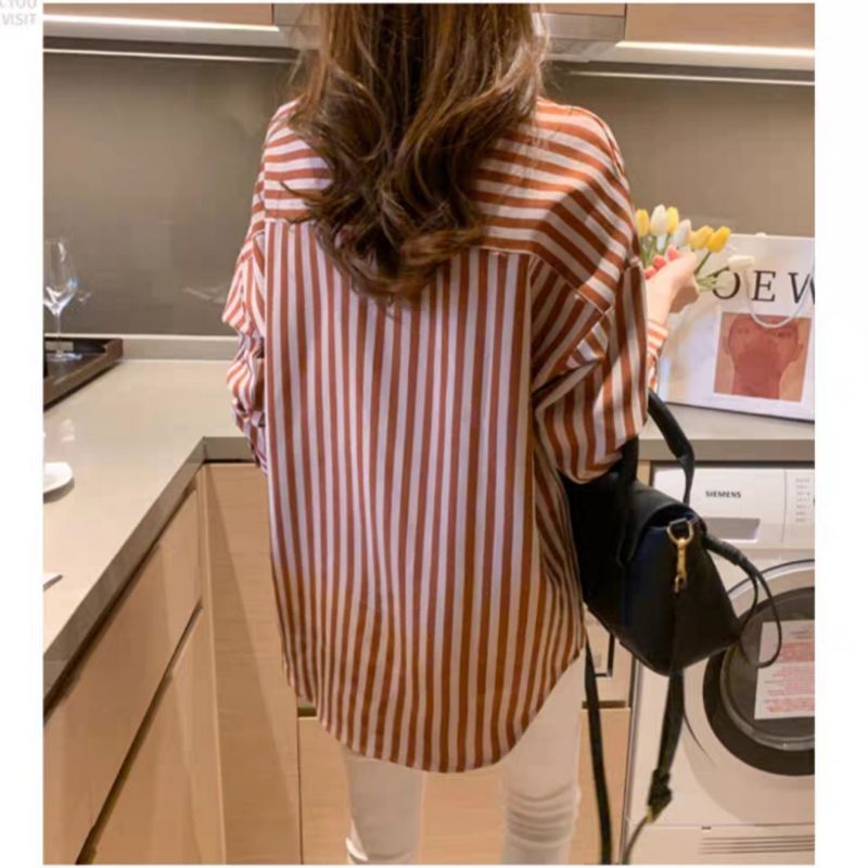 MDLV ~ 4104 Linnea Striped Shirt Kemeja Salur Import