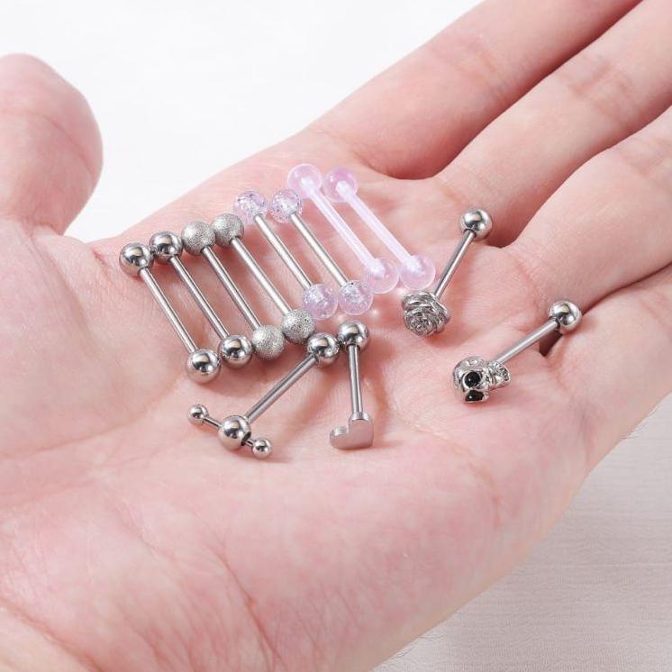 Piercing Barbel Anting Lidah Stainless Steel Silver / Black "VC. 837506"