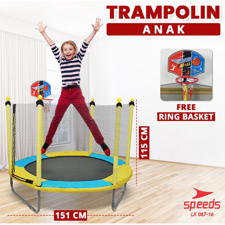 SPEEDS Trampolin Anak 60inch 151cm Trampoline Mainan Lompat Trampoline Jump Trampoline Anak Dewasa 0