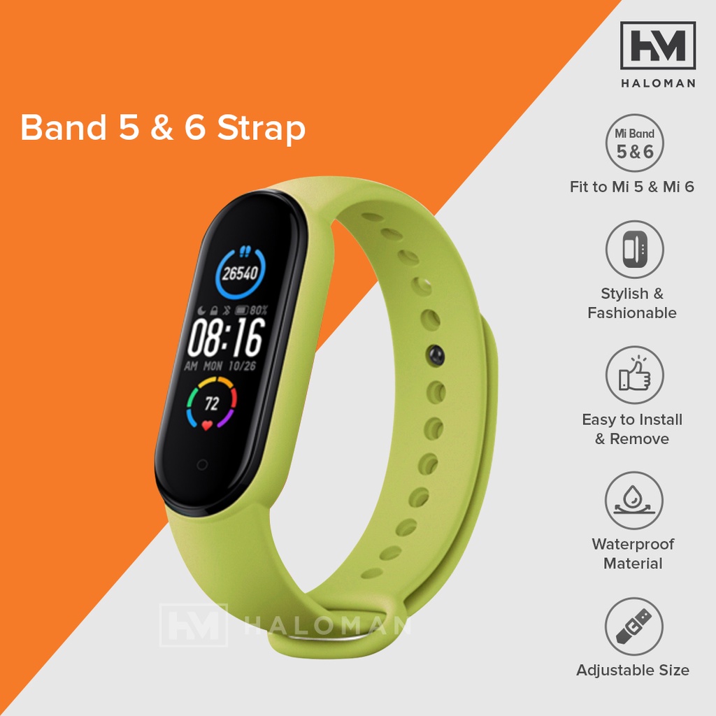 Silicone Strap Mi Band 5 & Mi Band 6 - Strap Miband 5 & Miband 6 Replacement-Lime