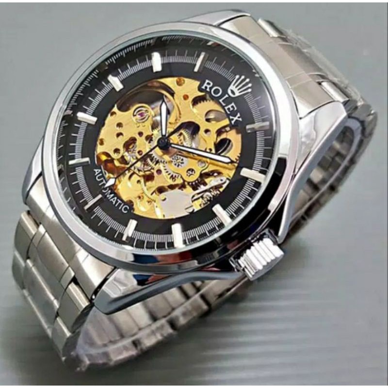 JAM TANGAN PRIA ROLEK AUTOMATIC MODEL TRANSPARAN RANTAI STAINLESS