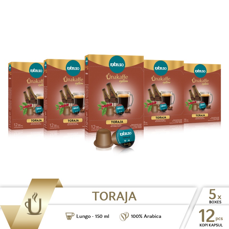 

MURAH - Unakaffe System Coffee Capsule - Kopi Kapsul Excelso Unakaffe Toraja Pack Of 5 Folding Box (Per Box isi 12 @ 6 gram)