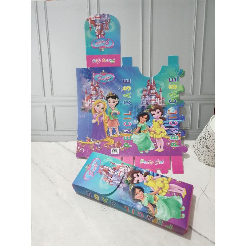(12pc) kotak pensil rakit murah/tempat pensil buat sendiri/kotak pensil karakter rakit/pencil case-Princess