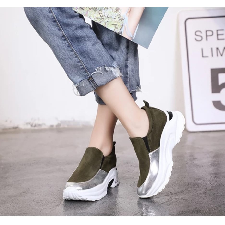 SEPATU FASHION WANITA SNEAKERS CASUAL LEATHER METALIC-3