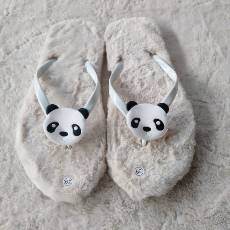 Sandal rumah bulu korea karakter panda | untuk wanita