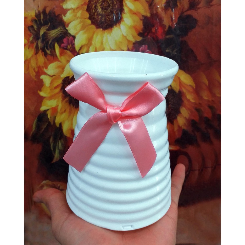 Naindo Pot Plastik Mewah mirip keramik tempat bunga hias-bunga artifisial-vas plastik-Tinggi 15 cm