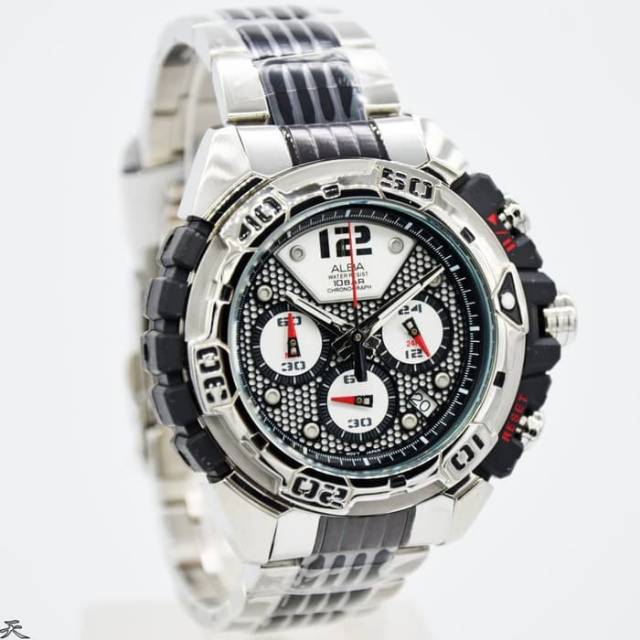 Jam Tangan Pria Alba AU2013X1 Rantai Silver Hitam Original Murah