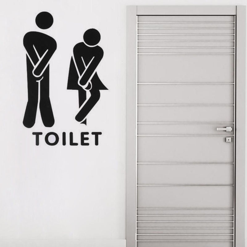 Stiker Dinding Desain Little Black Man Dengan Perekat Untuk Dekorasi Pintu Toilet Kamar Mandi