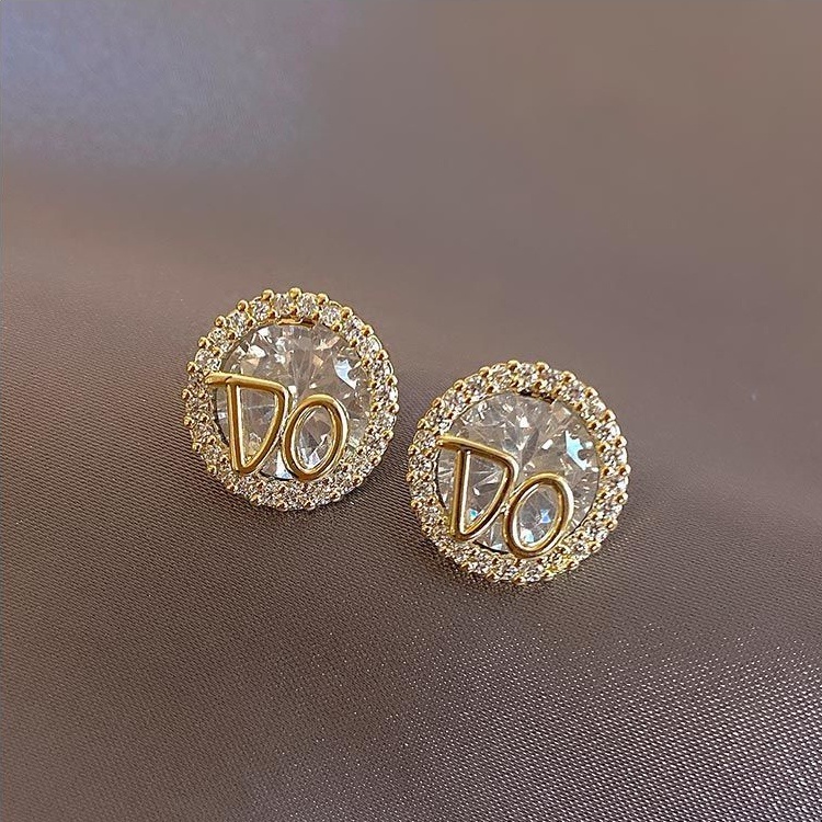 Anting Fashion letter DO Bulat Untuk Wanita Korea sparkle diamond ear accessories