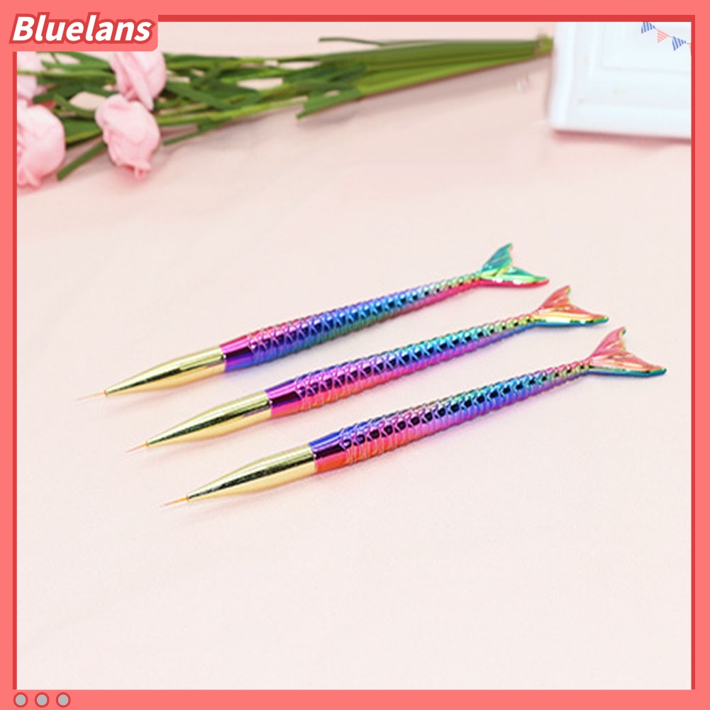 Bluelans 3Pcs Kuas Nail Art Gagang Ekor Duyung Warna Gradasi