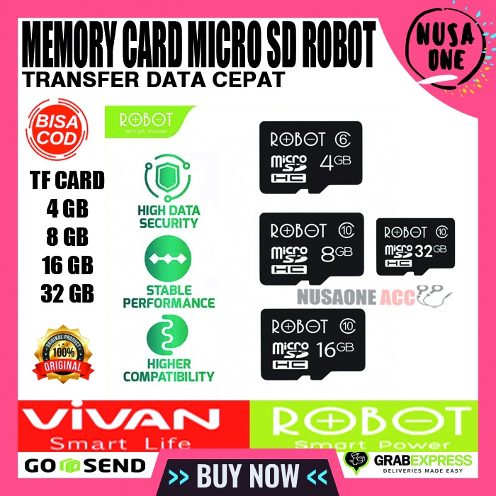 ROBOT TF CARD 4G WITH PACKAGE BLACK MICRO SD CARD 8GB WITH PACKAGE BLACK KARTU MEMORY MICRO SD MEREK
