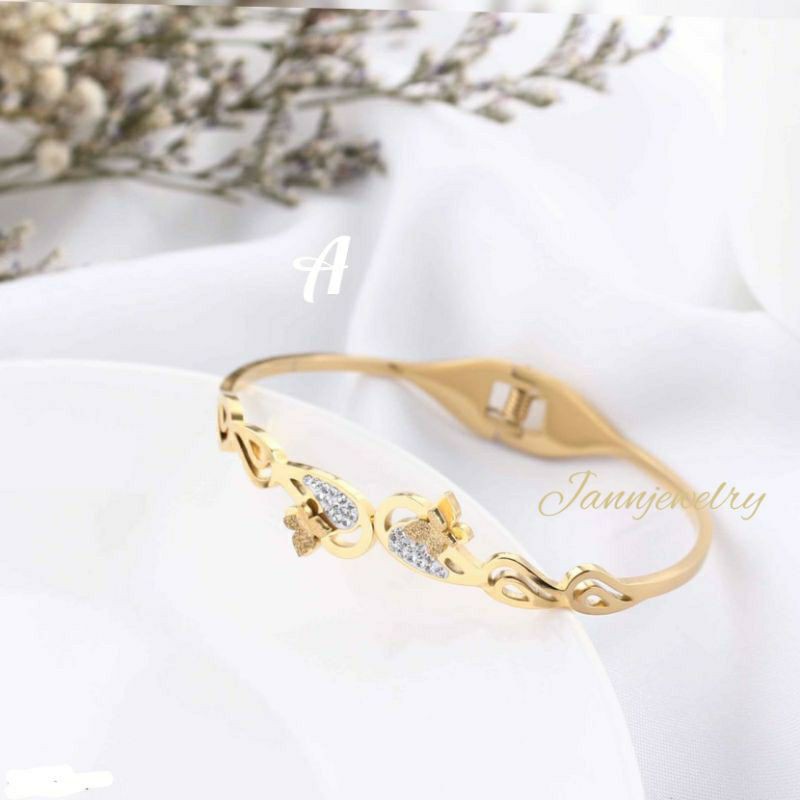 Gelang Bangle Titanium Asli Anti Karat &amp; Alergi Butterfly Kupu-Kupu