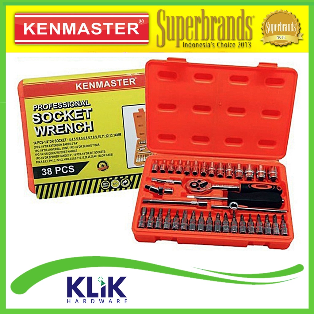 Kenmaster PRO Kunci Shock Sock Sok Set 38 Pcs - Socket Wrench Premium 1/4 Inch