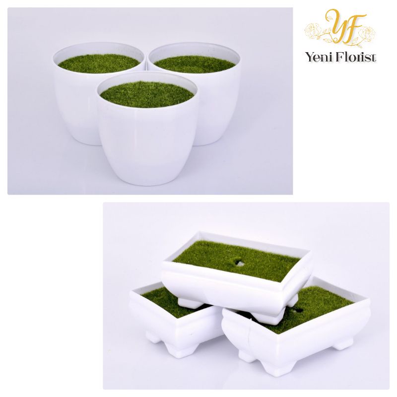 pot bunga plastik / vas bunga plastik / vas pot putih/pot+lumut
