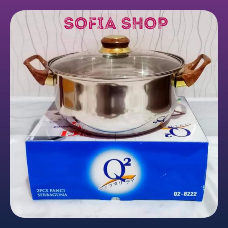 PANCI KUAH SERBAGUNA Q2 8222 panci kuah stainless tutup kaca panci kuah enamel saucepan tutup kaca