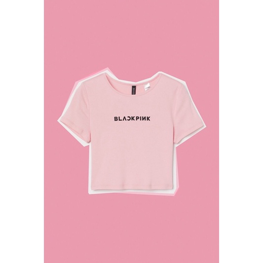 H&M BLACKPINK MERCH PRINT MOTIF CROPPED TOP PINK TSHIRT ORIGINAL STORE