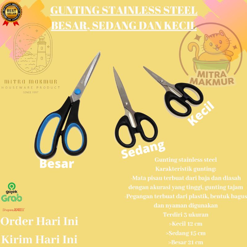 NEW!! GUNTING STAINLESS STEEL UKURAN BESAR - SEDANG - KECIL